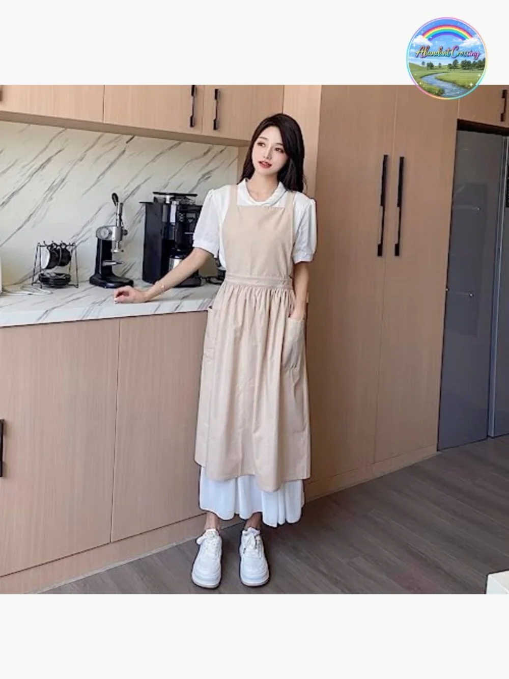 Cotton Linen Cross Back Apron Dress with Pockets Adjustable Waist Ties Soft